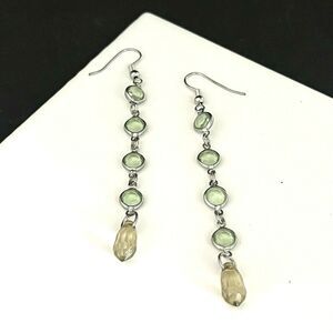 Vintage 1990s Silver Tone Crystal Dangle Pierced Earrings 3.5" - 1Q